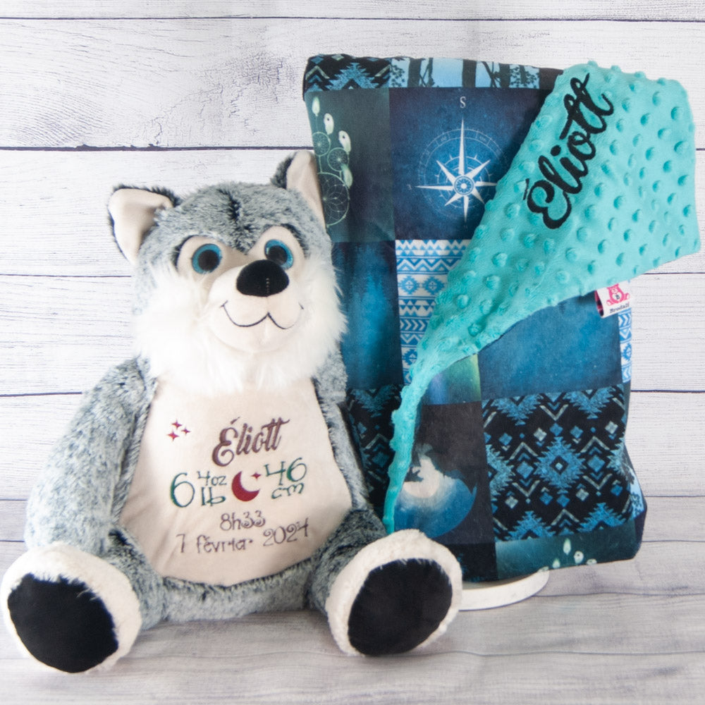 Cadeau pour nouveau-né husky et couverture