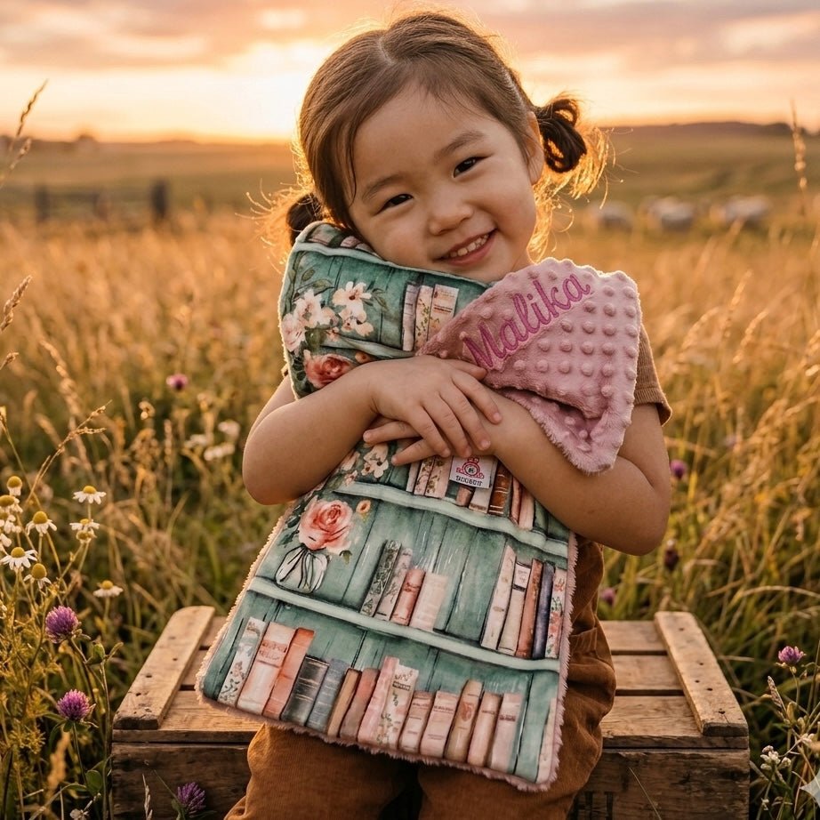 baby blanket with bookcase and flowers