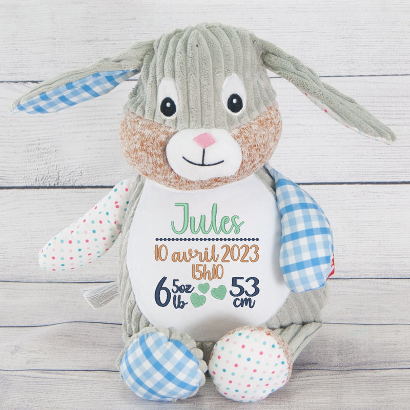 Blue bunny with custom embroidery