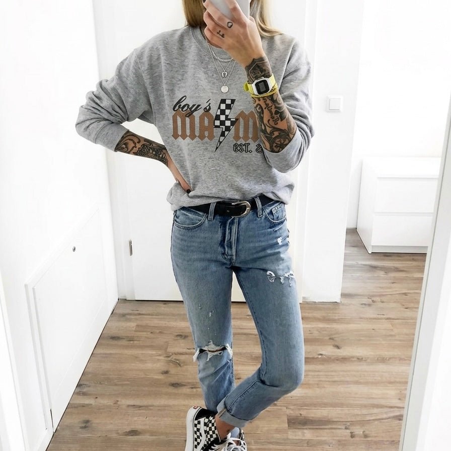 boy's mama embroidery crewneck grey