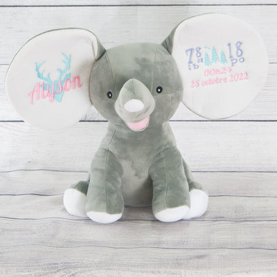 Elephant stuffie with name