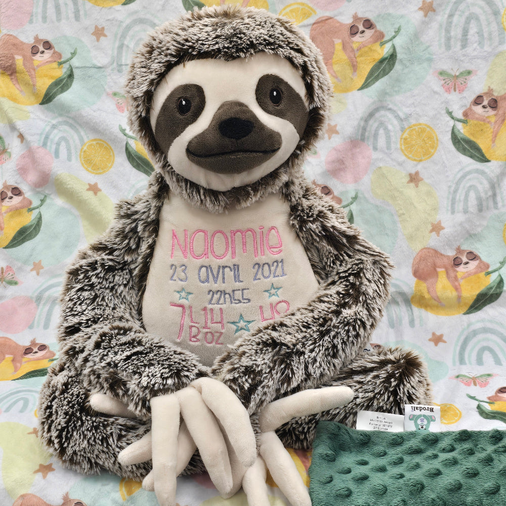 sloth teddy and blanket personalized