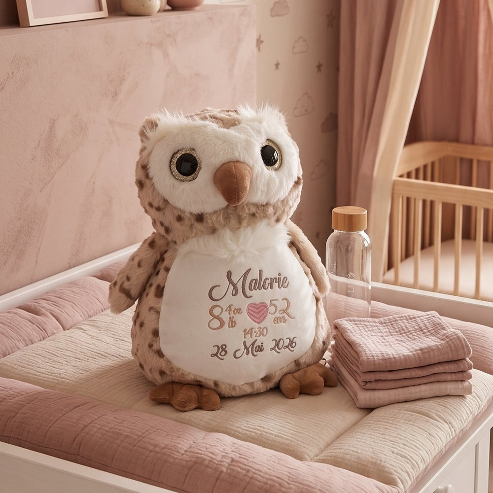 toutou hibou avec informations naissance quebec