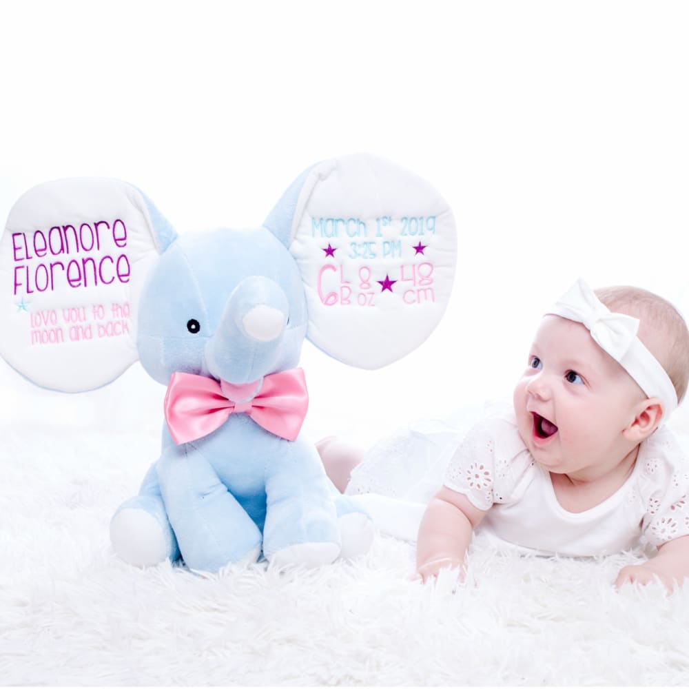 Stuffed elephant blue personalized 