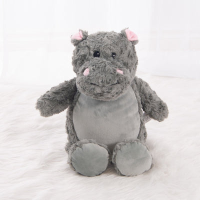 Stuffed hippo with custom embroidery