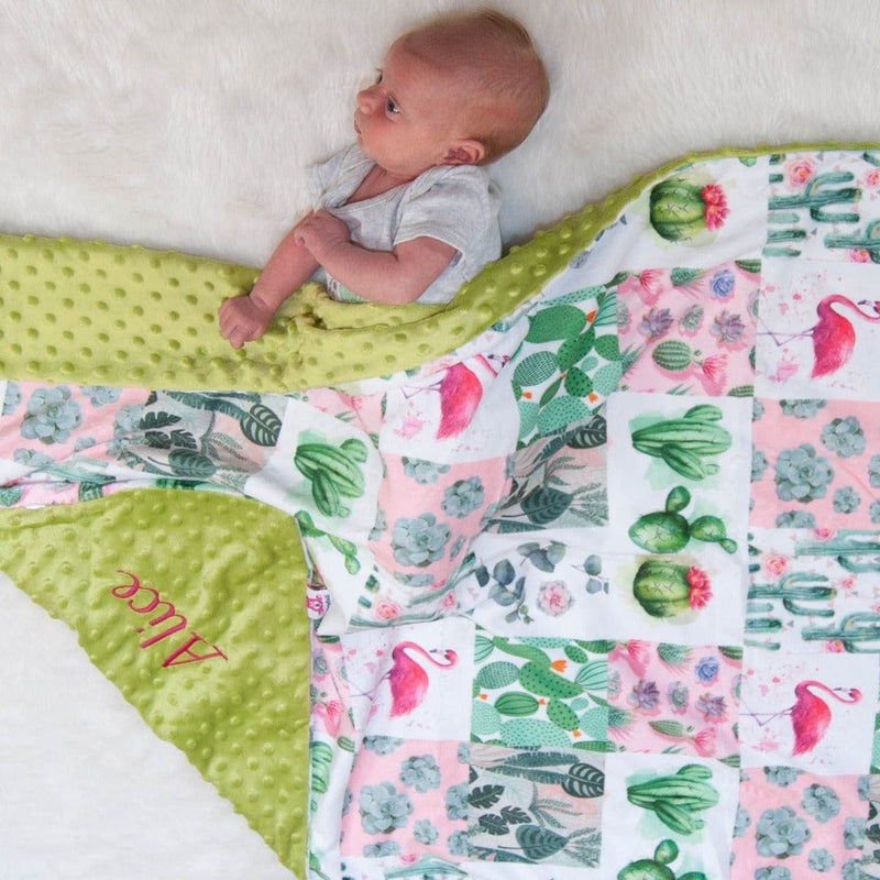 Baby girl with custom cactus blanket