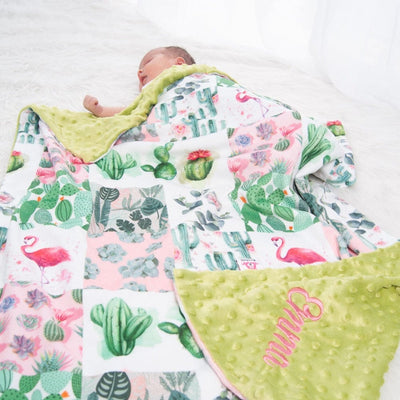 Cactus and flamingos blanket personalized
