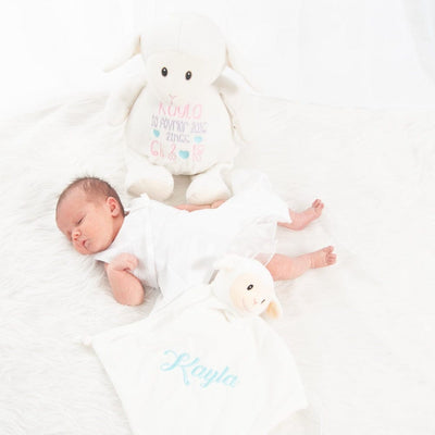 Lamb teddy and lovey bundle with custom embroidery
