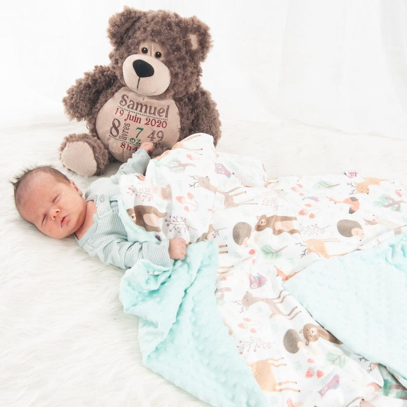 brown bear and forest animals blanket with custom embroidery