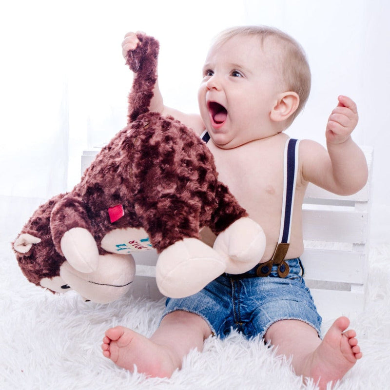 baby plays with the monkey - Bébé joue avec le singe