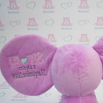 Personalized stuffed teddy bear elephant back of ears